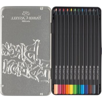 FABER-CASTELL Dreikant-Buntstifte Black Edition, 12er Etui