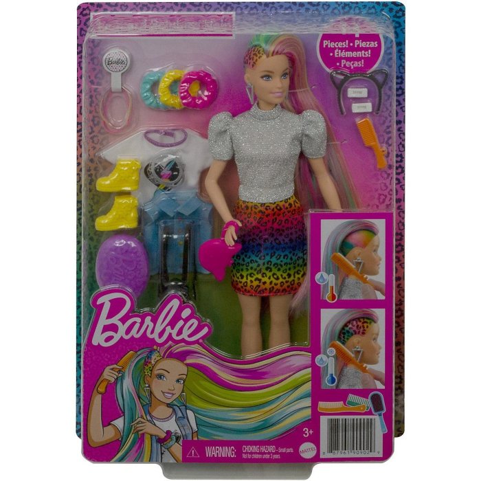 Barbie Leoparden Regenbogen-Haar Puppe mit Farbwechseleffekt