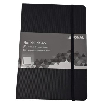 DONAU Notizbuch A5 Hardcover schwarz kariert
