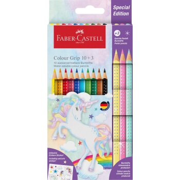 FABER-CASTELL Dreikant-Buntstifte Colour GRIP Einhorn, 10+3