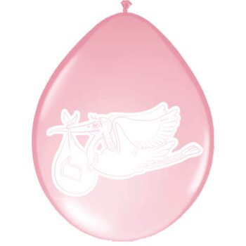 Folat Ballon 30 cm 8 Stück - Geburt Storch rosa
