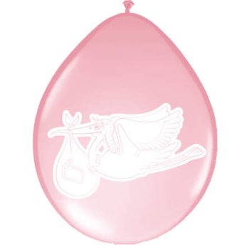 Ballon 30 cm 8 Stück - Geburt Storch rosa