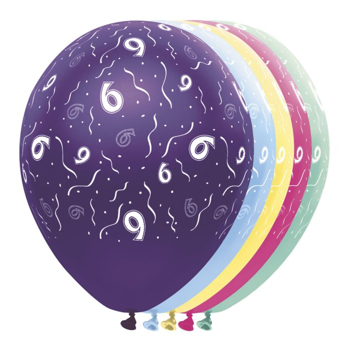 Folat Ballon 30 cm 5 Stück - Happy Birthday 6. Geburtstag bunt