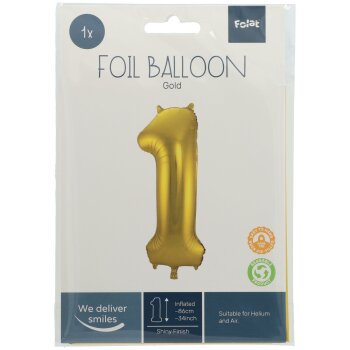 Folat Goldener Folienballon Ziffer / Zahl 1 - 86 cm