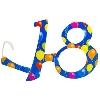 Folat 18. Geburtstag blaue Brille mit Ballons