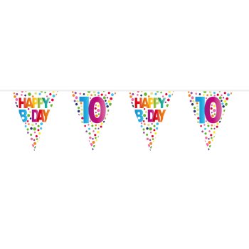 Folat 10. Geburtstag Happy Bday Dots Wimpelkette - 10 Meter