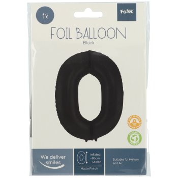Folat Folienballon Ziffer / Zahl 0 Schwarz Metallic Matt...