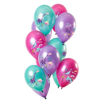 Folat Ballon 33 cm 12 Stück - Dinosaurier metallic