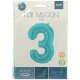 Folat Folienballon Ziffer / Zahl 3 Pastell Aqua Metallic Matt - 86 cm