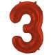 Folat Folienballon Ziffer / Zahl 3 Rot Metallic Matt - 86 cm