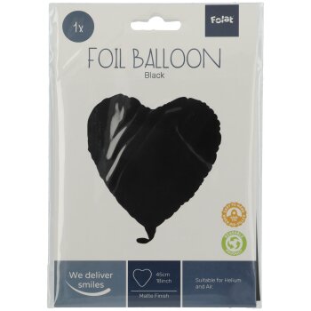 Folat Folienballon Herzförmig Schwarz Metallic Matt - 45 cm