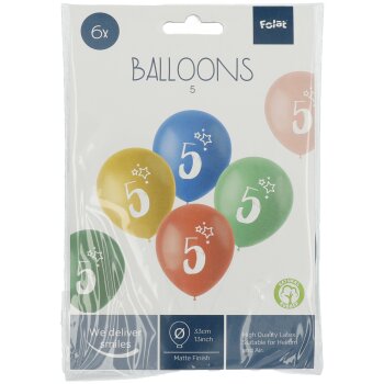 Ballon 33 cm 6 Stück - Happy Birthday 5. Geburtstag Retro