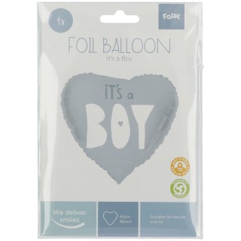 Folat Folienballon Herzform Its a Boy Blau - 45 cm