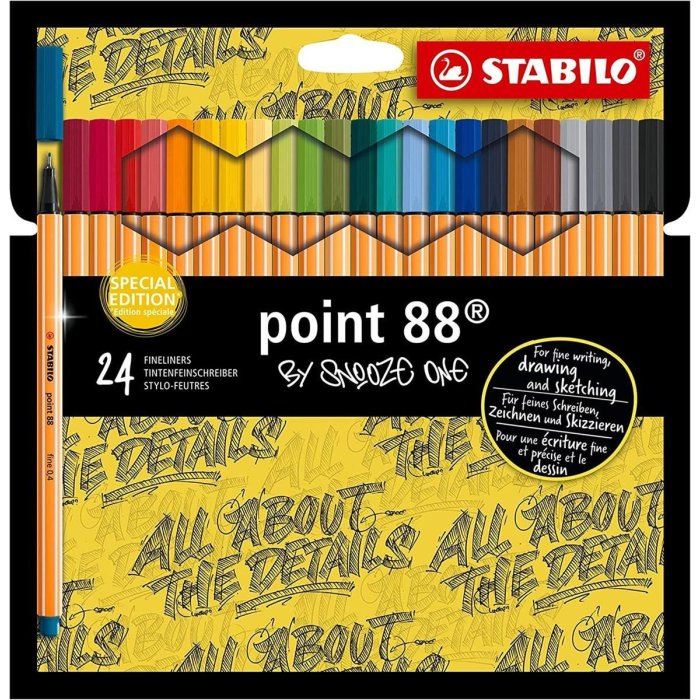 Fineliner - STABILO point 88 - 24er Pack - Snooze One Edition - mit 24 verschiedenen Farben