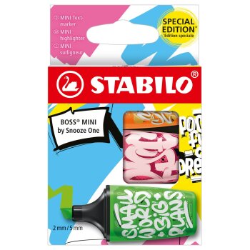 Textmarker - STABILO BOSS MINI by Snooze One - 3er Pack - grün, pink, orange