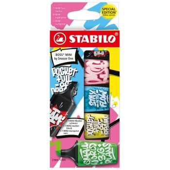 Textmarker - STABILO BOSS MINI by Snooze One - 5er Pack -...
