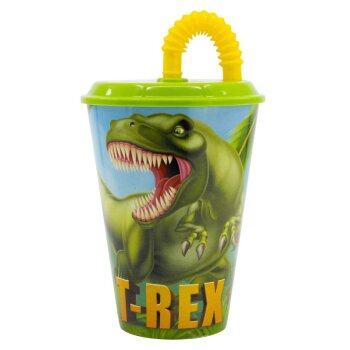 Trinkbecher mit Trinkhalm 430ml "T-REX"