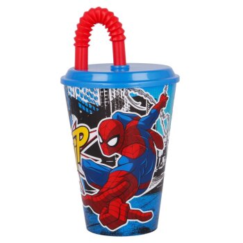 Trinkbecher mit Trinkhalm 430ml "Spiderman"