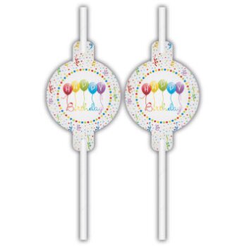 Papierstrohhalme 4er Set Happy Birthday
