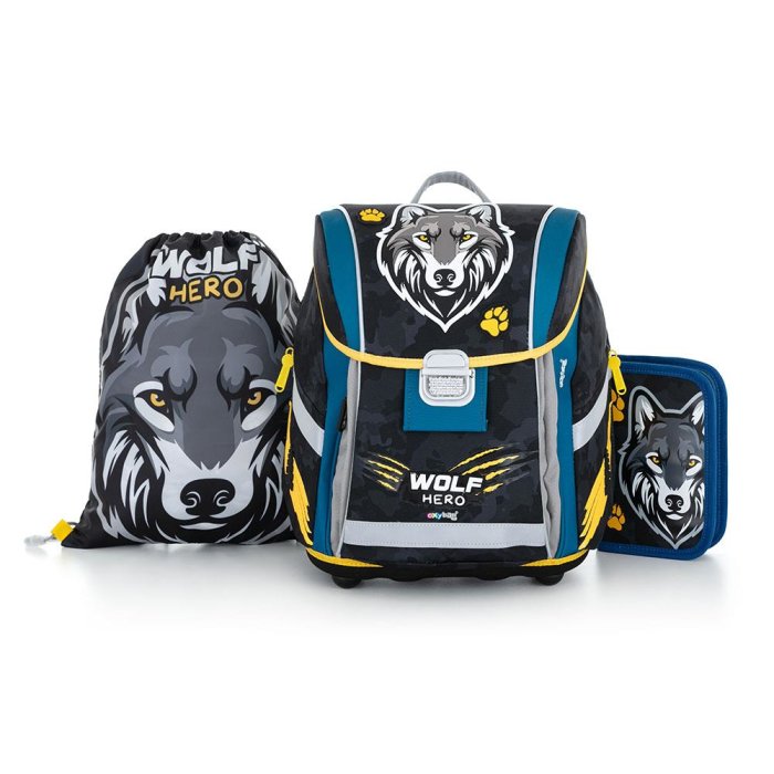 oxybag Schultaschenset PREMIUM LIGHT Wolf 3-teilig