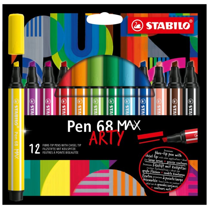 Premium-Filzstift mit dicker Keilspitze - STABILO Pen 68 MAX - 12er Etui ARTY