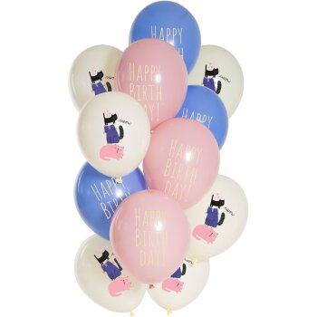 Folat Ballon 33 cm 12 Stück - Happy Birthday Kitty