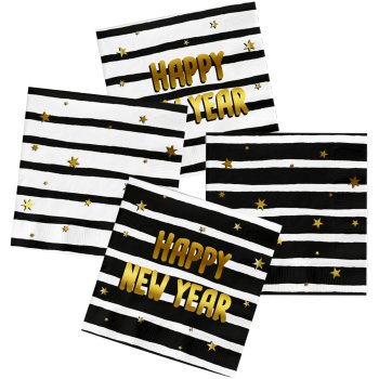 Folat Partyservietten Black Gold Happy New Year 33 x 33...