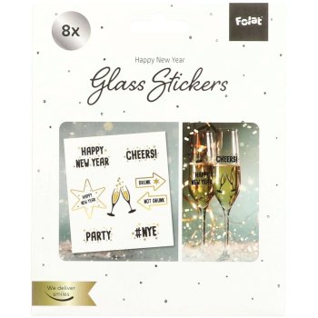 Folat Glas-Sticker Black Gold Happy New Year 8-teilig