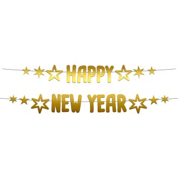 Folat Buchstabengirlande Black Gold Happy New Year 2-teilig