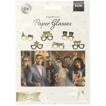 Folat Papierbrille Black Gold Happy New Year 6er