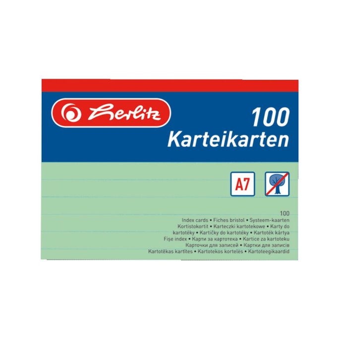 herlitz kartotékové / indexové kartičky - A7 - 100 ks - linajkové - zelené