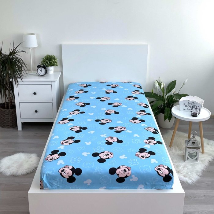 Spannbetttuch Baumwolle 90 x 200 cm "Mickey Mouse" blue