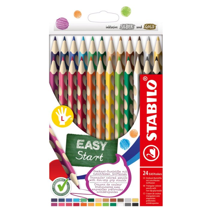 Ergonomischer Buntstift für Linkshänder - STABILO EASYcolors - 24er Pack - mit 24 verschiedenen Farben