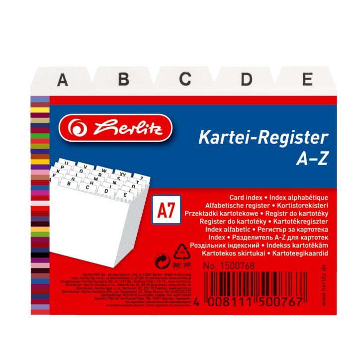 herlitz register do kartotéky, A-Z, A7, PP - biely