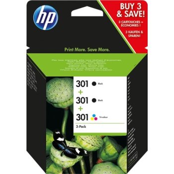 HP 301 multipack 3‑kaziet (čierna/čierna/farebná)...