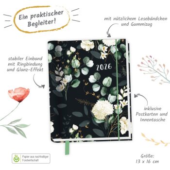 Trötsch Verlag Taschenkalender A6 Wire-O Blumen 2026