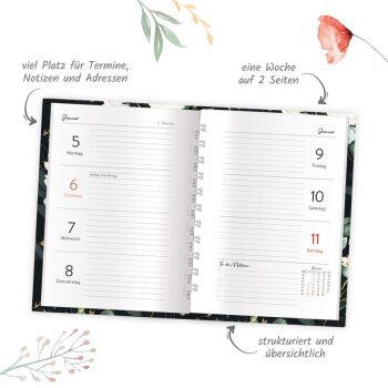 Trötsch Verlag Taschenkalender A6 Wire-O Blumen 2026