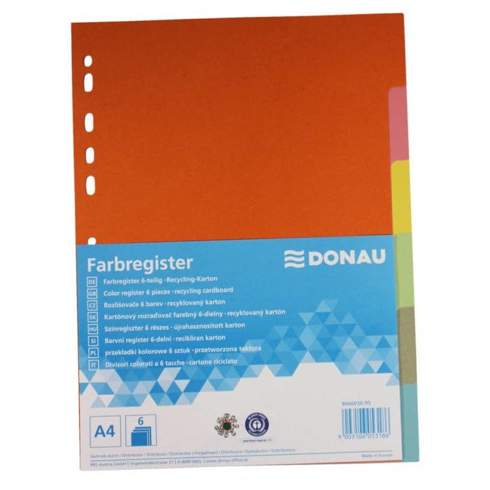 DONAU Farbregister Karton 6-teilig A4