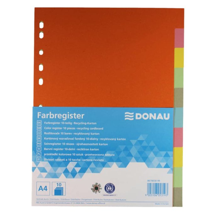 DONAU Farbregister Karton 10-teilig A4