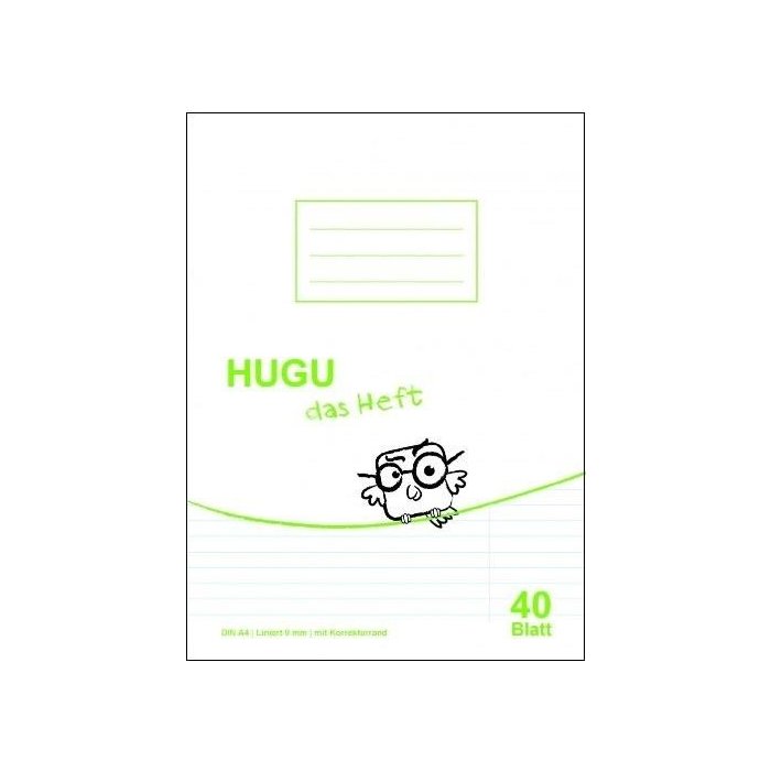 HUGU Schulheft A4 liniert 9mm mit Korrekturrand - 40 Blatt
