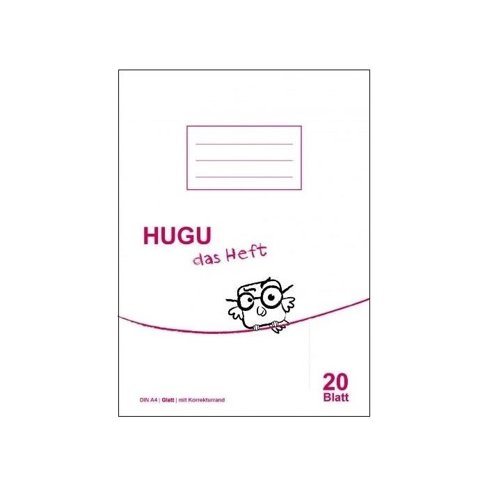 HUGU Schulheft A4 glatt mit Korrekturrand - 20 Blatt