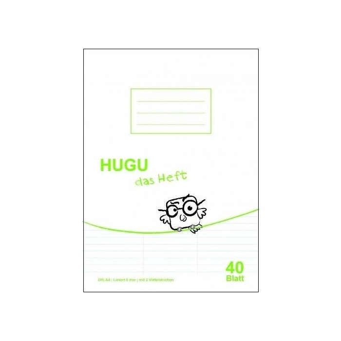 HUGU Schulheft A4 liniert 9mm mit 2 Mittelstrichen - 40 Blatt