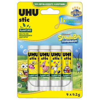 UHU Klebestift stic ReNATURE Spongebob, 4 x 8,2 g, Blister