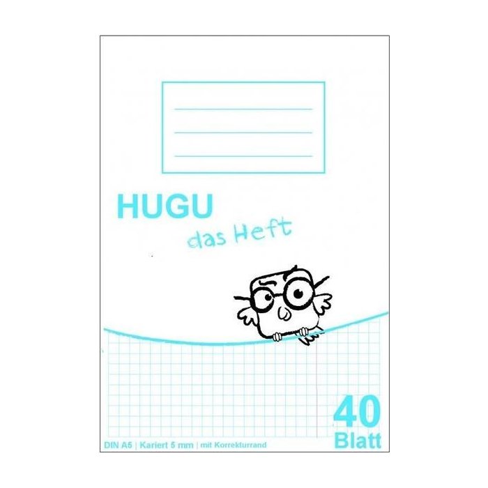 HUGU Schulheft A5 karriert 5mm mit Korrekturrand 40 Blatt