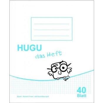 HUGU Schulheft Quart Kariert 5mm mit Korrekturrand 40 Blatt