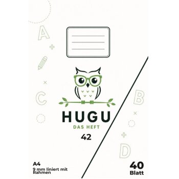 HUGU Schulheft A4 liniert 9mm mit Rahmen, 40 Blatt