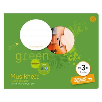 URSUS [OE] Musikheft FX3c / OE3c grün 22x17,5cm 8 Blatt 3-zeilig